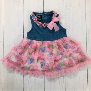 BOGO DDG Darlings Denim & Pink Tulle Flower Print Dress Size 3-6 Months